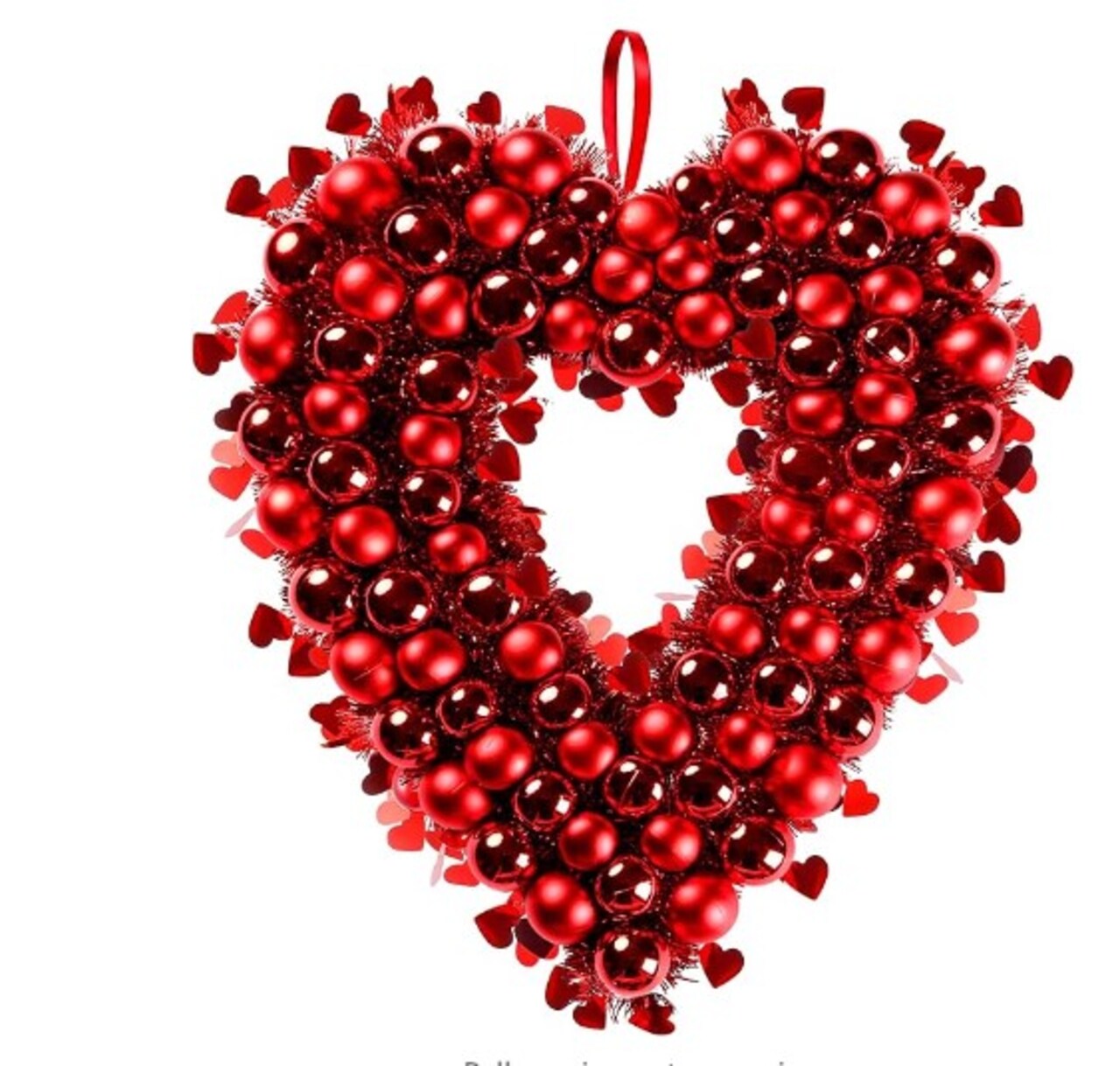 Valentine's Day Heart-Shaped Wreath Wedding Party Anniversary Wall Decor Gift Girlfriend Mother's Day Red Heart Wreath with Tinsel Red Balls Decorations for Front Door